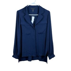 White House Black Market Long Sleeve Navy Soft Shirt With Pockets Medium M NWT